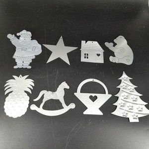 Vintage Christmas Tree Ornament Metal Punch Tin Die Cut 1987 Silver Lot Set 8